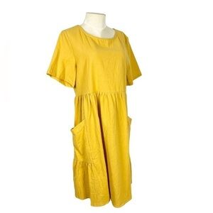 Lagenlook dress sunflower yellow Cotton big pockets size Large oversized fit
